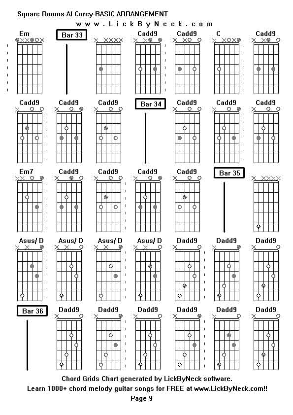 Chord Grids Chart of chord melody fingerstyle guitar song-Square Rooms-Al Corey-BASIC ARRANGEMENT,generated by LickByNeck software.